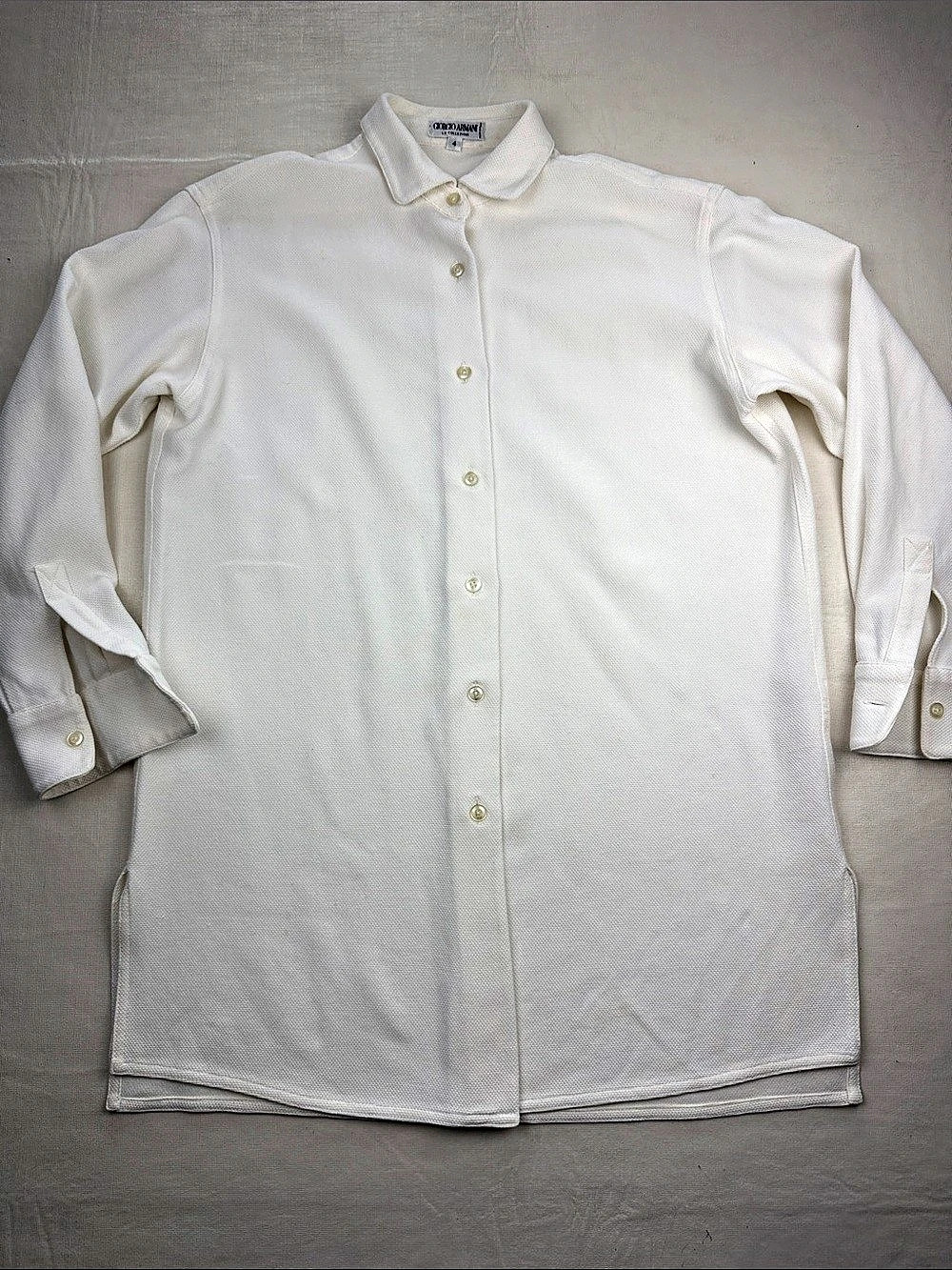 Vintage Giorgio Armani Le Collezioni Textured Knit Polo Top White Size 4 Italy